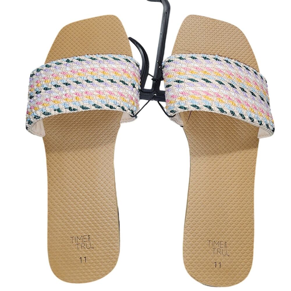 Time and Tru Multicolored Woven Slip On Slide Sandals Shoes Size 9 - Picture 4 of 7